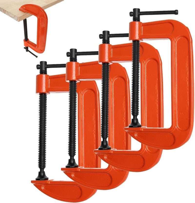 RHBLME 4 Pack Heavy Duty C Clamp, 5 Inch Malleable Iron C-Clamp G Clamp, Up To 5 Inch Jaw Opening, 3 Inch Throat Depth with T-Bar Handle for Woodworking, Welding, Building - Image 1